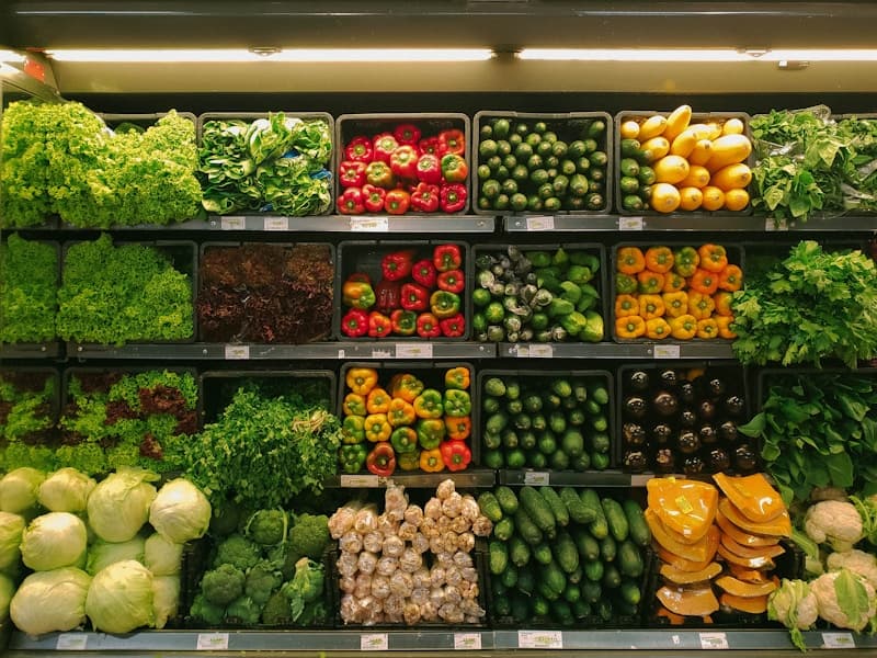 Fresh ingredients stocked in a restaurant kitchen store